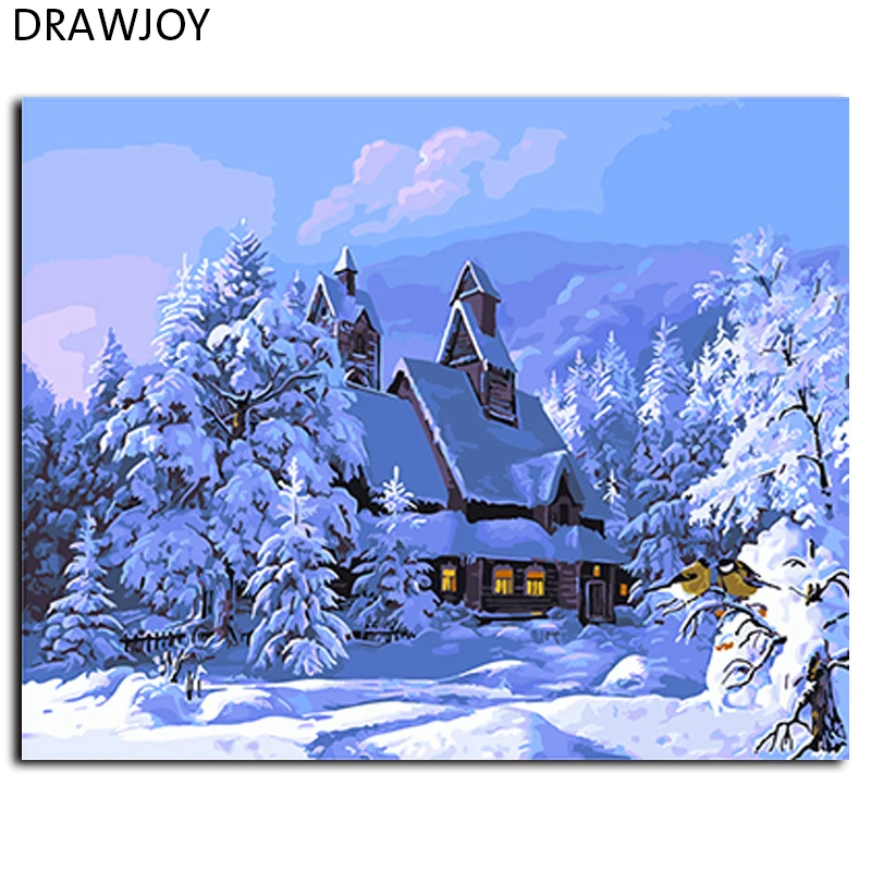 

DRAWJOY Framed Diy Oil Painting By Numbers Canvas Painting Snow Landscape Wall Art Home Decor For Living Room 40*50cm GX4226