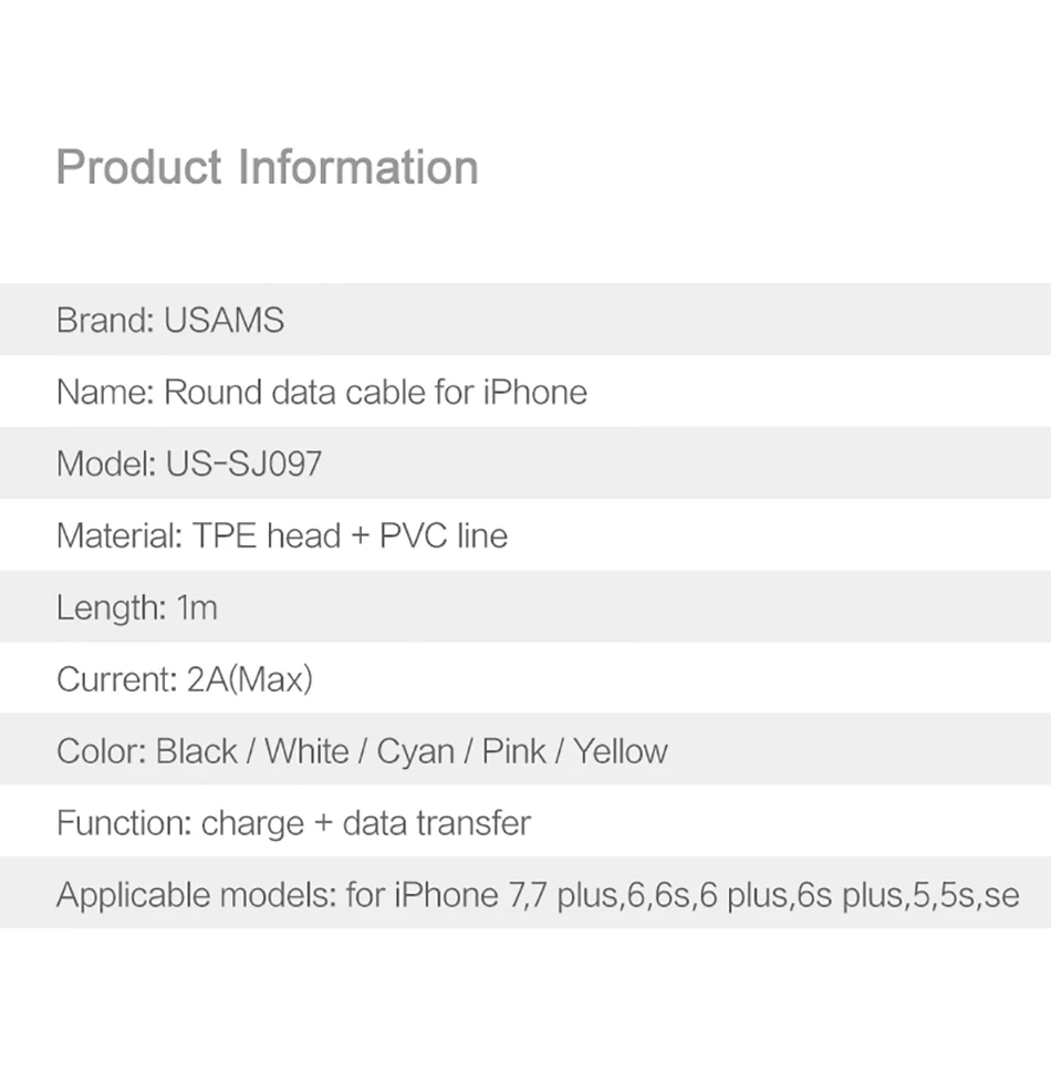 10 шт./упак. iOS 12 11 10 USB кабель для iPhone XS шнур USAMS быстрое устройство для зарядки кабель для передачи данных для освещения X 8 7 6 5s iPad