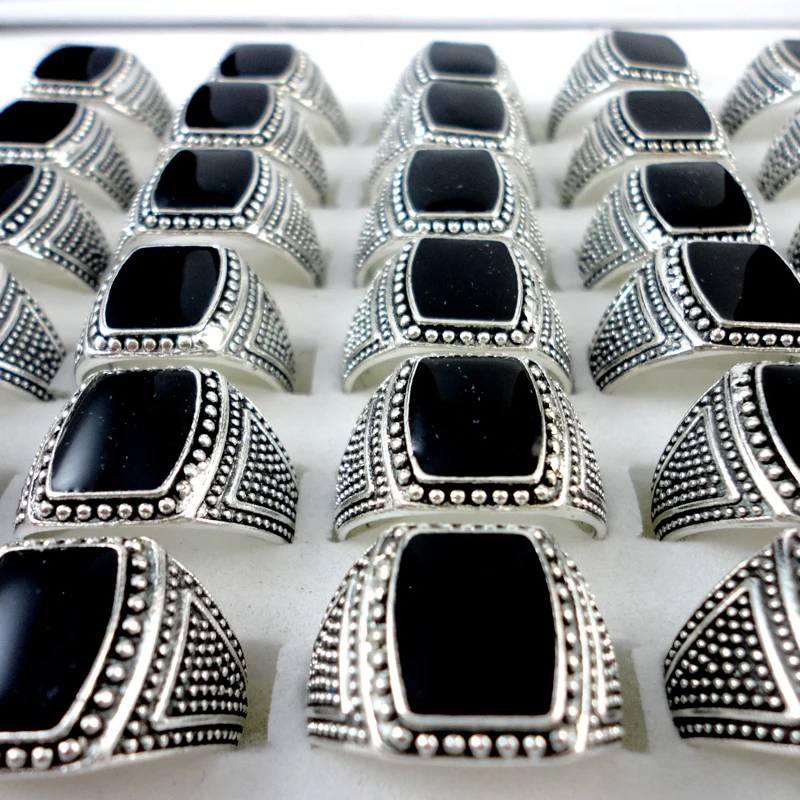 15Pcs Hot Sale Vintage Style Black Silver Plated Men Rings For Man Retro Wholesale Jewelry Bulks Lots LR347 3