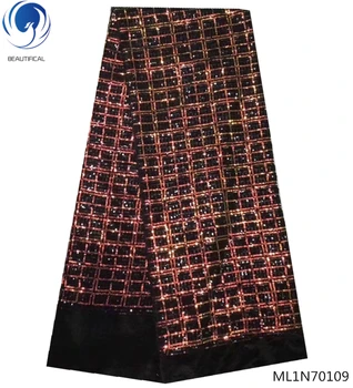 

BEAUTIFICAL 2019 net lace fabric nigerian sequins lace fabrics with sequins 5yard/piece free shipping latest product ML1N701