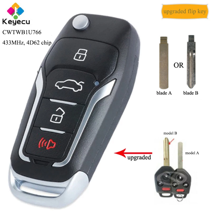 

KEYECU Upgraded Flip Remote Car Key - 4 Button & 433MHz & 4D62 Chip - FOB for Subaru Tribeca Outback Legacy 2008-2010 CWTWB1U766