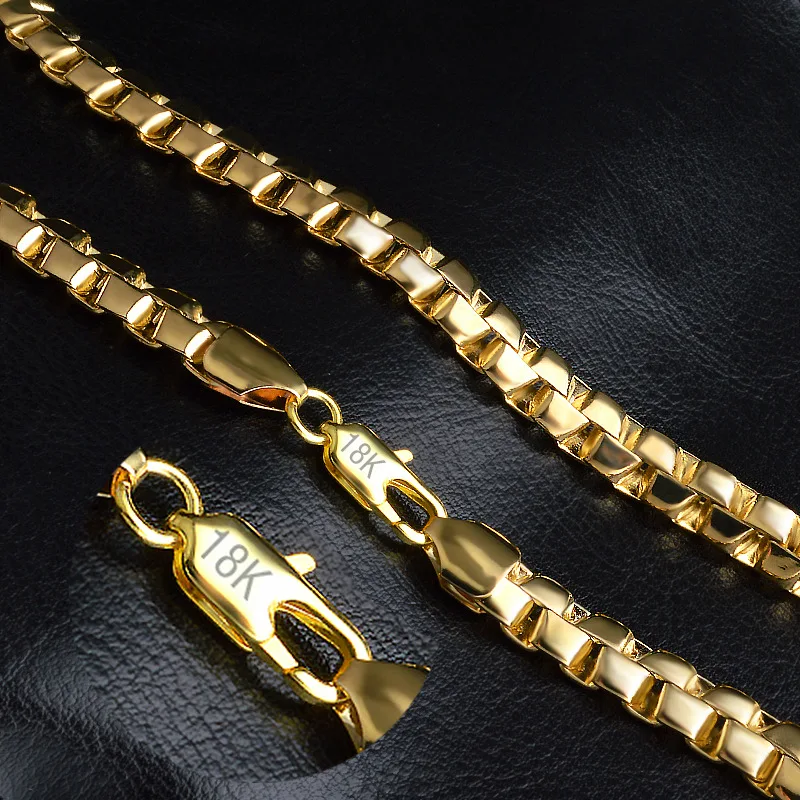 

Punk Gold Color 8 mm width Box Chain Necklace for Men 20 inch Chain Jewelry Dropshipping Wholesale