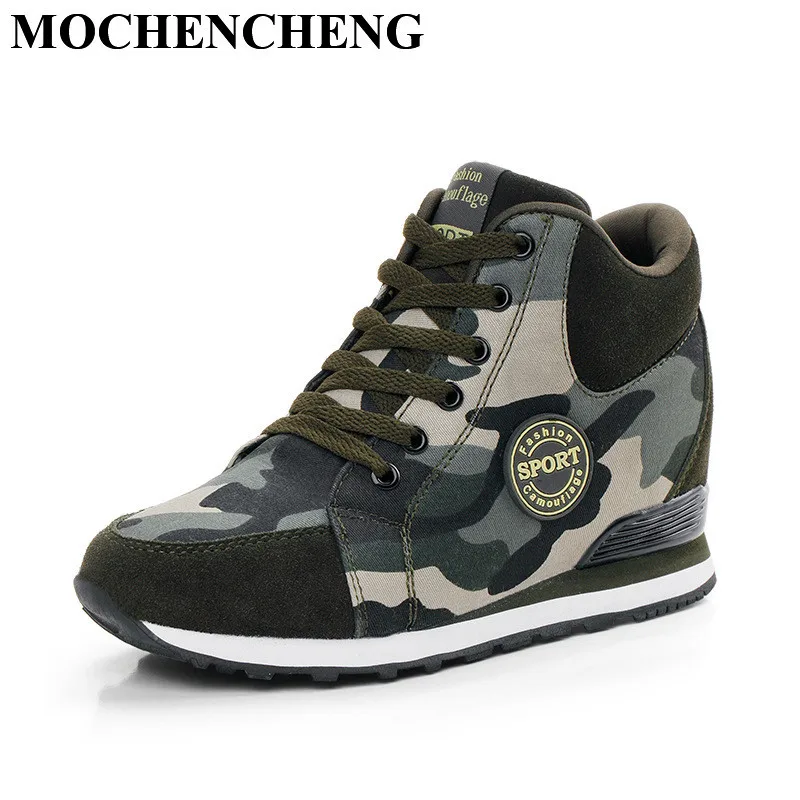 

New Casual Shoes Women Sneakers Breathable Lace-up Flat High Top Canvas Shoes Height Increasing Large Size Camo Wear Resistant
