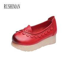 Rushiman весна и осень Национальный стиль женские Обувь кожаная для девочек мягкие Обувь кожаная для девочек Размер 35–40