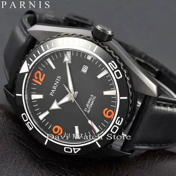 

Parnis 45mm black case dial Ceramic Bezel Sapphire Glass Men's MIYOTA Automatic black strap mens Watch