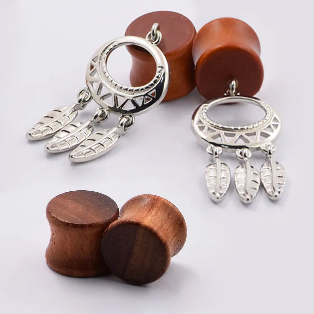 2pair Ear Tunnels Plugs Wood Earlet Stretcher Plug Ear Skin Expanders font b Earrings b font