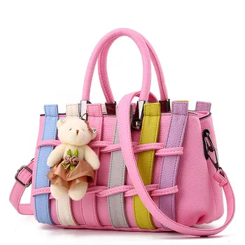 

2016 Korean version sweet lady fresh female package Colorful fashion casual baskets handbags with Bear High quality shoulder bag