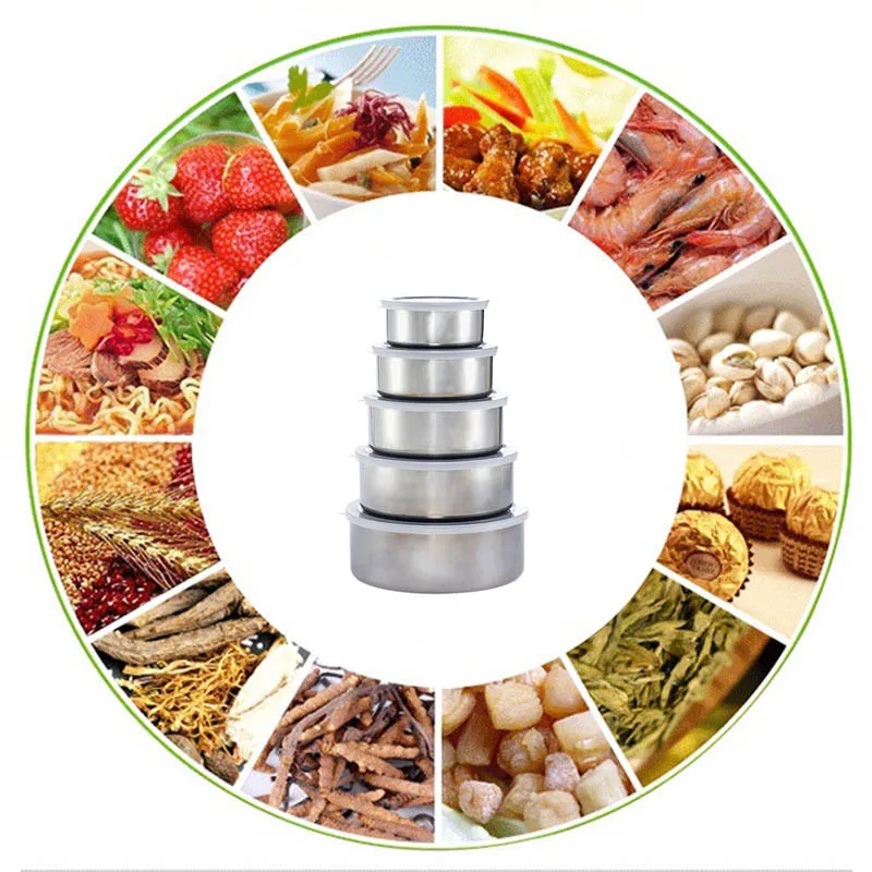 5 шт. BPA бесплатно нержавеющая сталь чаша для хранения пищевых продуктов с крышкой дома кухонные принадлежности FP8