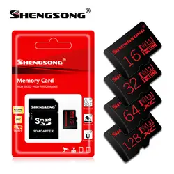 Горячая Мода SHENGSONG Оригинальный Micro SD карты памяти 128 Гб 64 32 16 C10 SDHC/SDXC картао де memoria с адаптером в подарок