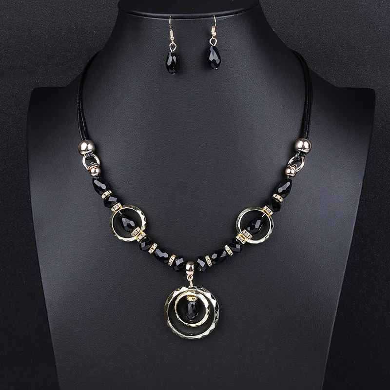 Crazy Feng Luxury Acrylic Beaded Jewelry Set Long Pendant Necklaces Drop Earrings For Women Vintage Dubai Costume Jewerly NE+EA