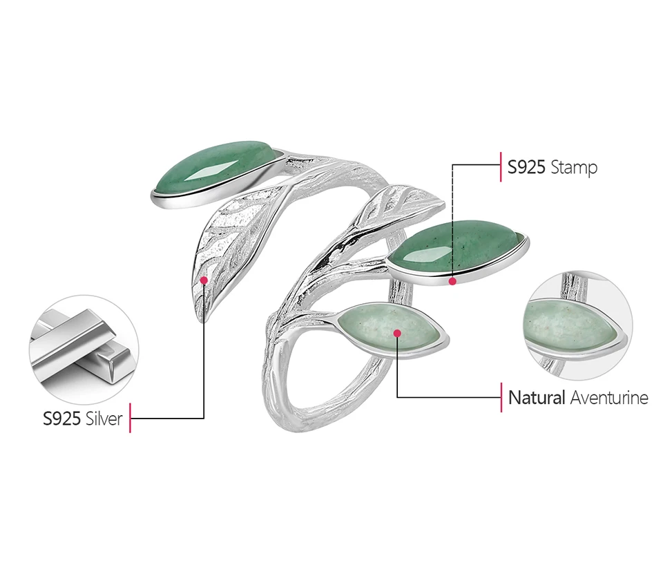 Lotus Fun Настоящее 925 пробы Серебряное Открытое кольцо натуральный камень ручной работы дизайн ювелирные украшения Весна в воздухе кольца с листьями для женщин