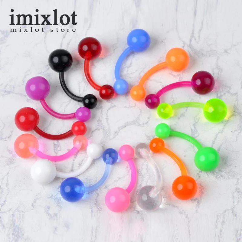 

10Pcs Mixed Color Flexible Ball Belly Button Navel Rings Stud Tongue Ring Body Piercing Jewelry Random Colors