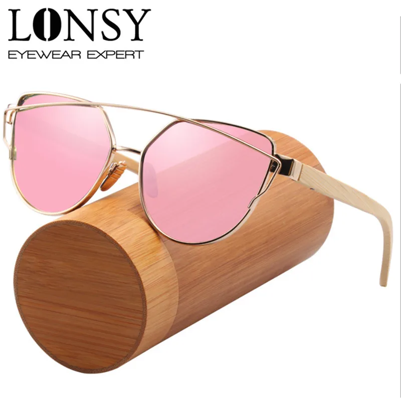 

LONSY Cat Eye Wood Bamboo Sunglasses Women Brand Designer Original Sun Glasses For Female Vintage Oculos De Sol Feminino LS5016