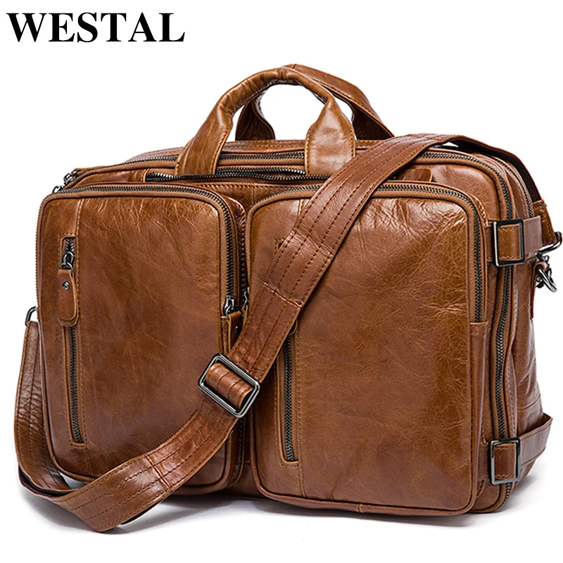 WESTAL Men's Briefcase Tote men messenger bag travel laptop bag for men document business Leather briefcase male Genuine leather