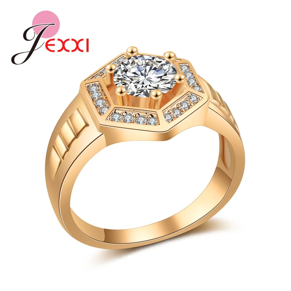 

JEXXI Punk Styles Big Band Gold Color Rings For Man Unisex Micro Paved Shining Rhinestones Cubic Zirconia Wedding Party Jewelry