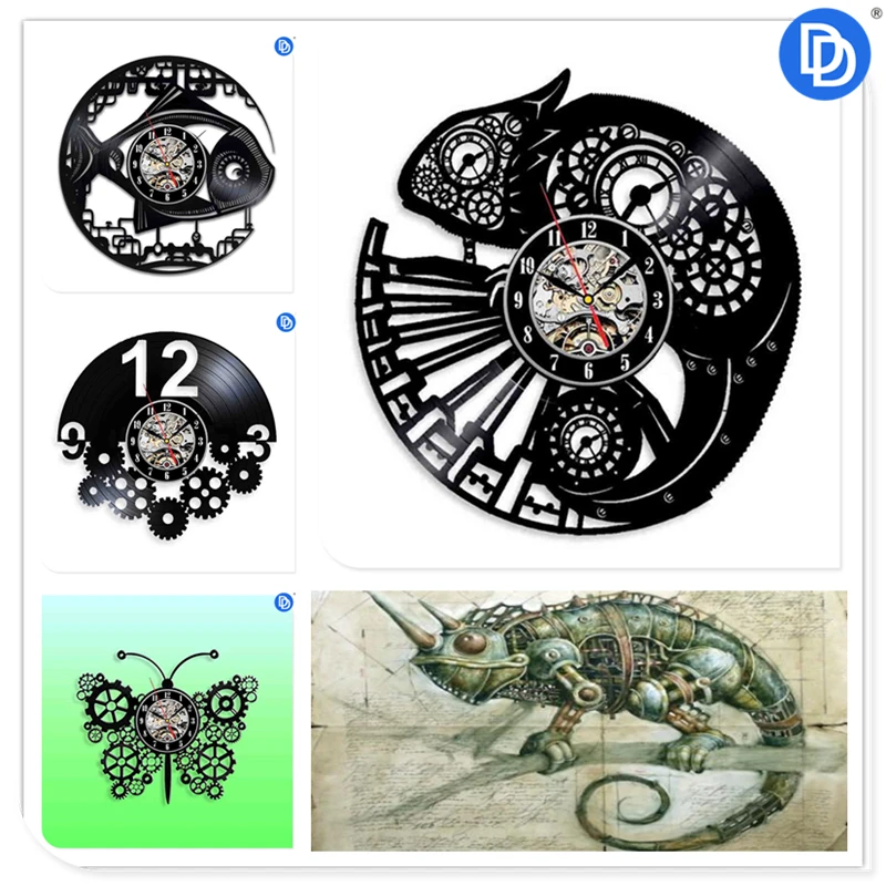 ساعة حائط من الفينيل Steampunk بومة ميكانيكية تروس ريترو قوطي ديكور عتيق Wall Clock Retro Clock Owlclock Retro Aliexpress