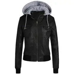 Повседневные зимние черные теплые женские Куртки из искусственной кожи с карманами на молнии и капюшоном, коричневые женские пальто в