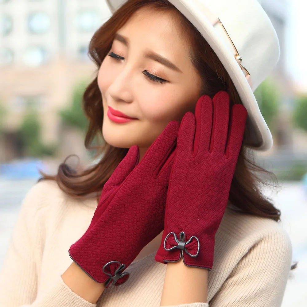Suede Cashmere Cotton Women Winter Gloves Ladies Knit Gloves Driving