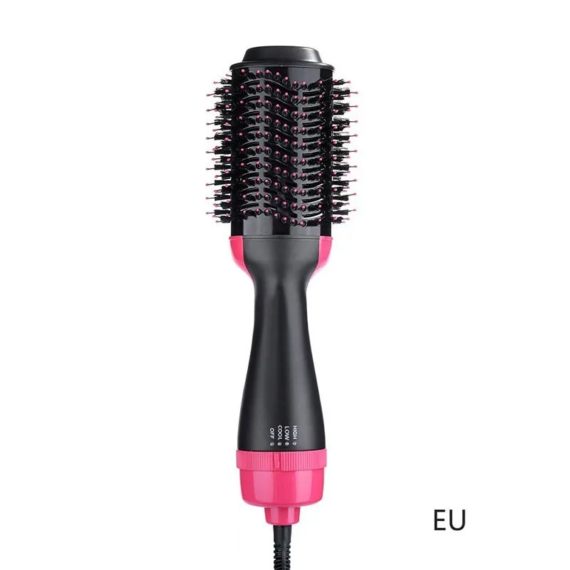 Многофункциональный 2 в 1 фен для волос, вращающаяся щетка для волос, роликовый вращающийся стайлер, расческа для укладки, выпрямитель для завивки, вечерние, подарок - Цвет: EU plug Pink