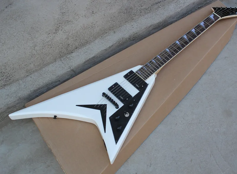

Factory Wholesale White Body Flying V Electric Guitar whit 2 Pickups,Black Pickguard,Offer Customized