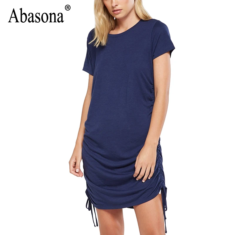 

Abasona Women's Fashion Loose Tunic Ruched T-Shirt Mini Casual Dress Beach Short Sleeve Street Summer Sexy Bodycon Dress