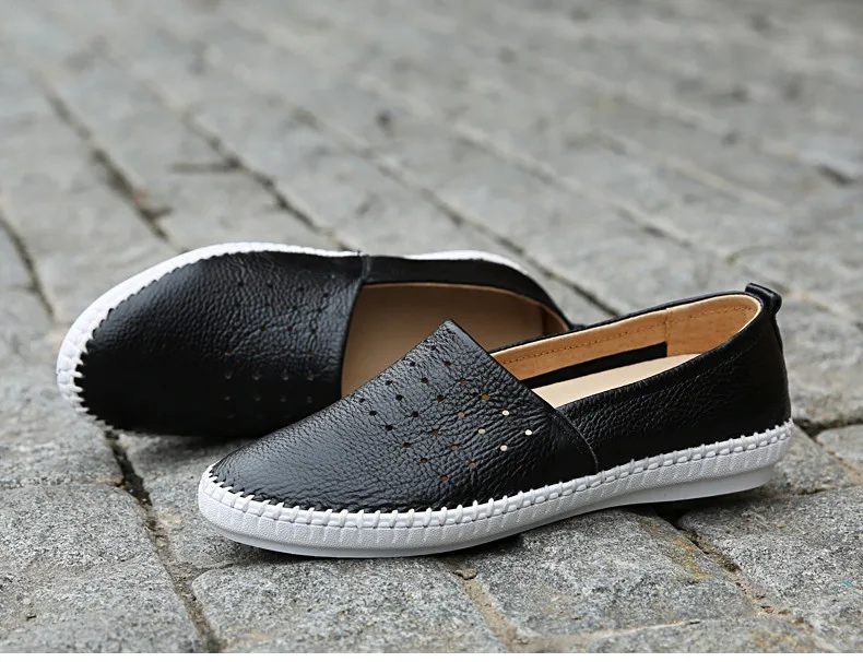 2019 Summer women flats genuine leather ballet flats shoes ladies cutout slip on tenis feminino loafers slipony shoes  (14)