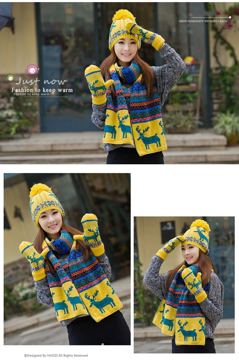 Chapeau écharpe gants ensembles chaud pour femmes