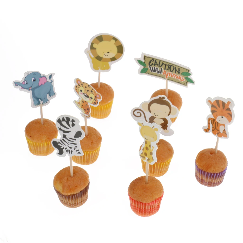 24pcs  Zoo Animal Party Cupcake Picks Cases Petting Zoo Kids Birthday Party Decoration Baby Shower Cake baking Decor