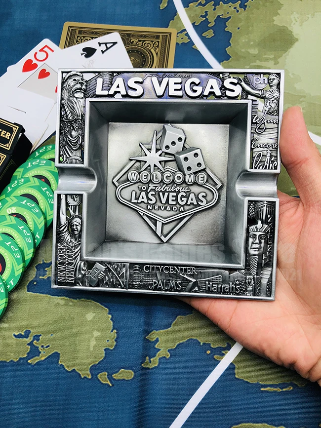 Металл пепельница клуб тиснение покер зольник Las Vegas Nevada Лас-Вегас Невада казино аксессуар Texas Hold'em Poker Ashtray
