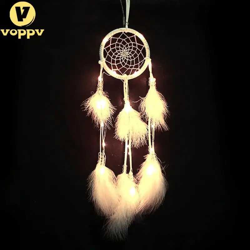 

1pc Unique Dream Catcher LED Light Wind Chimes Color Beads and Feathers Pendant Craft Creative Gifts NZD0720