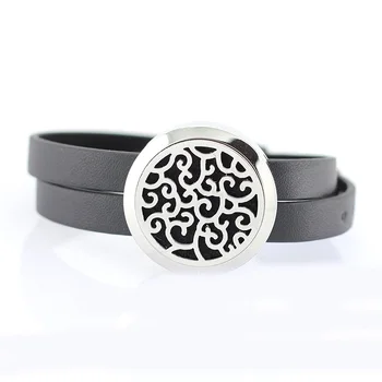 

2017 New DIY Fashion Jewelry Special Figure Two Layer Leather Stainless Steel Essential Oil Diffusing Perfume Locket Bracelet