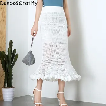 

2019 Women Knitted Mermaid Skirt Autumn Winter Office Lady High Waist Long Midi Skirt Female Maxi Bodycon Skirt