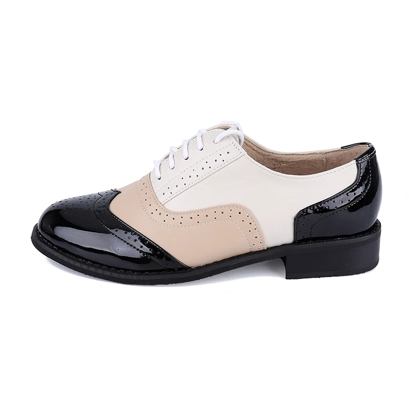 Vintage Femelle Oxford Pour White Main La Femme And Véritable Beige Blanc White Femmes 1 Plat Cuir En Taille Chaussures Noir Plus Black Zapatillas black qfwCp5