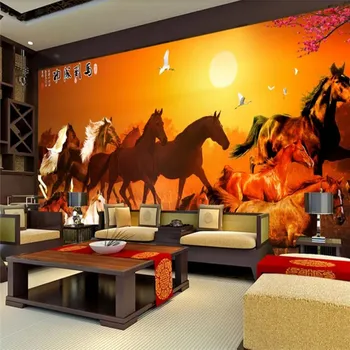 

Custom wallpaper HD horse to success eight horses background wall decoration painting mural waterproof material