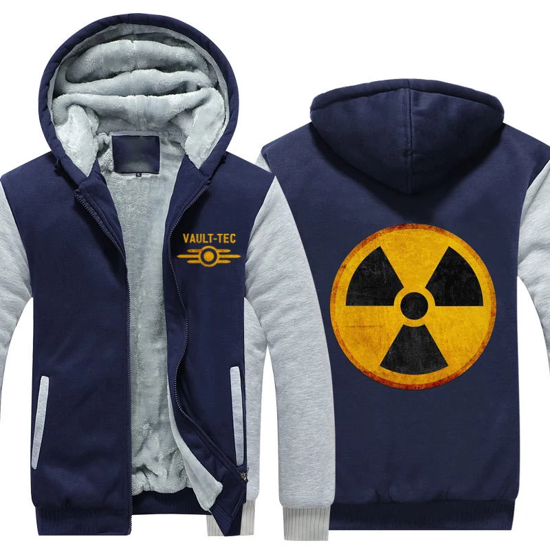  Gaming Video Fallout Nuclear Radiation Symbol Thicken Hoodie Fallout Vault-Tec Warm Fleece Zipper H