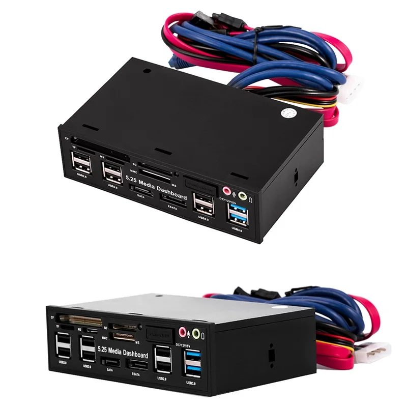 Multi-Function 5.25" Media Dashboard Front Panel Card Reader USB 2.0 and USB 3.0 with Screws