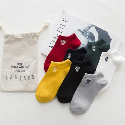 Унисекс Socks7 пары хлопок буквы короткие невидимые сплошной цвет лодыжки женщин