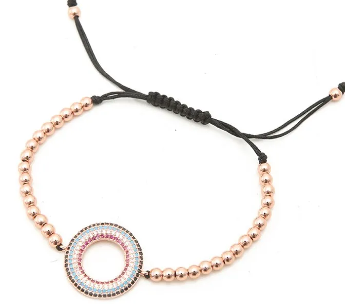 Золото Серебро Микро-паве cz кубический цирконий Веревка Регулируемый браслет из медного бисера fsg3 Круглый Шарм плетеные браслеты