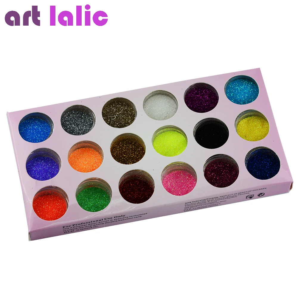 18 Colors Nail Art Glitter Powder Dust Decoration kit For Acrylic Tips