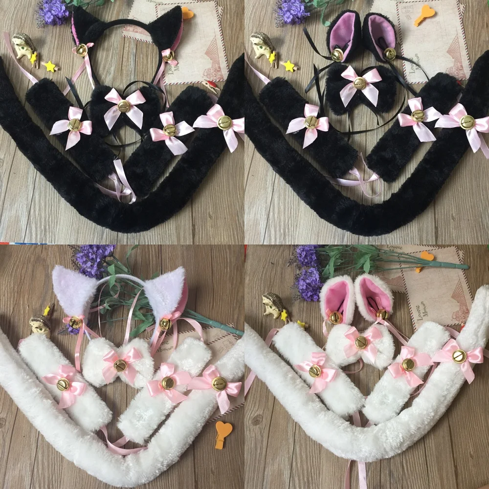 Halloween Cat Fox Ears And Tail Costume Cat Ears Head Band Hair Hoop 