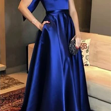 Элегантные ярко-синие вечерние платья Длинные атласные с открытыми плечами простые Формальные вечерние платья платье для выпускного вечера abendkleider