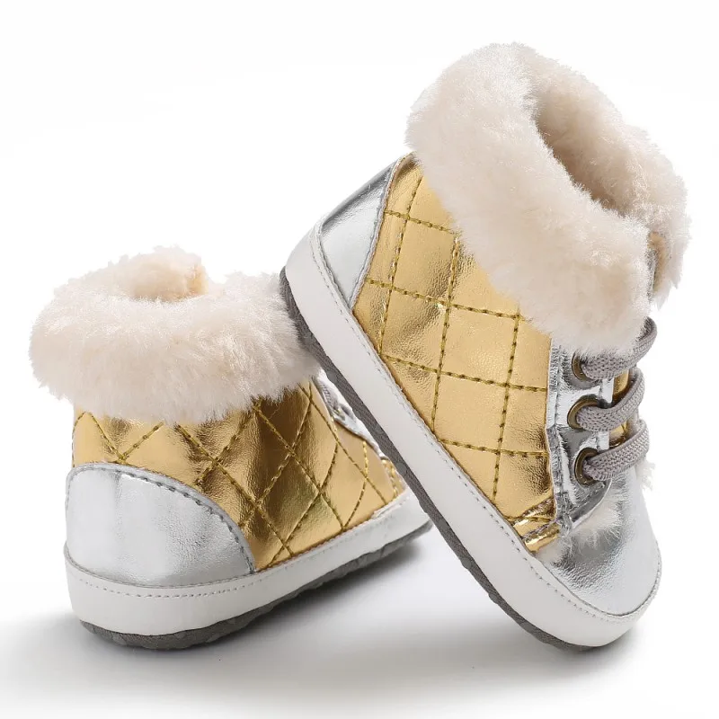 2 цвета для мальчиков и девочек милые для новорожденных Лоскутная зима теплая первые ходоки мягкой SoleInfant малыша Cack обувь