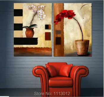 

Hand Painted Modern Abstract Oil Painting Flowers Wall Art On Canvas Set 2 Panel Home Decoration Picture For Living Room Sale