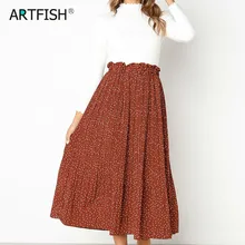 Модные юбки в стиле бохо на весну и лето, повседневные женские эластичные юбки с высокой талией, плиссированные юбки в горошек с карманами, вечерние юбки, M0396