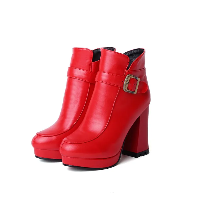 

Botas Mujer Big Size New Round Toe Buckle Boots For Women Sexy Ankle Heels Fashion Winter Spring Autumn Shoes Casual Zip T730-1