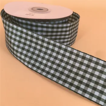 

N1211 38mm X 25yards Wire Edges Green Plaid Check Ribbon. Gift Bow,wedding,cake Wrap,tree Decoration,wreath