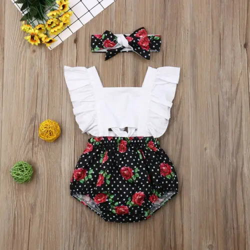 

US Toddler Baby Girl Romper Headband Outfit Jumpsuit Playsuit Clothes 2PCS Set