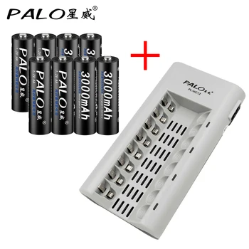 

PALO 8 Slots Original Smart Battery Charger For AA / AAA NiCd NiMh Batteries With 8Pcs 1.2V NI-MH AA Rechargeable Batteries