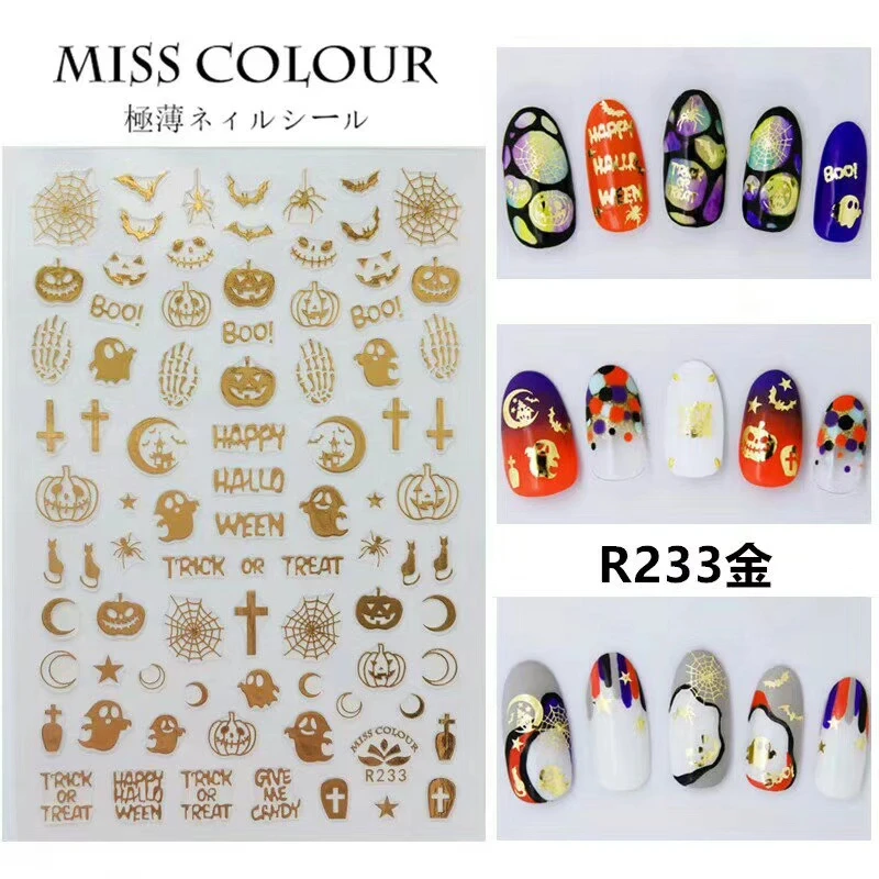 

Christmas Gold Silver 3D Nail Slider Decals Nail Art Sticker Glitter Halloween sticker Adhesive Manicure Gel Polish Decoration