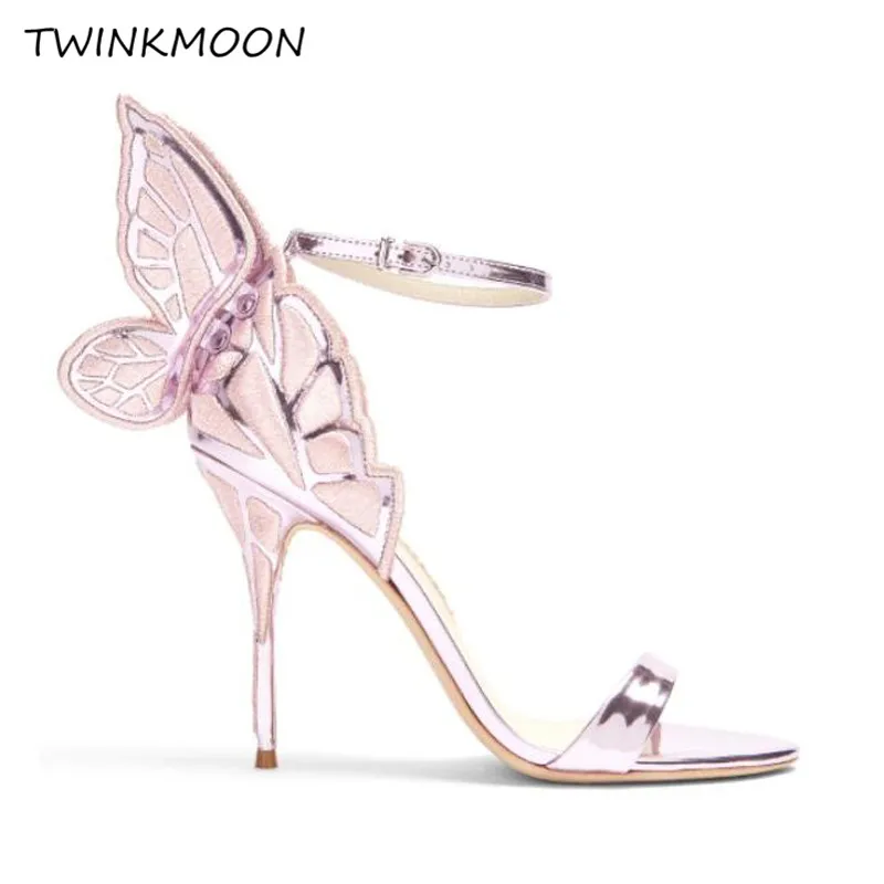 Босоножки с вышитыми бабочками; дизайнерская обувь с крыльями; женская обувь на высоком каблуке с ремешком на щиколотке; Свадебная обувь для подиума; Мода года; размер 42